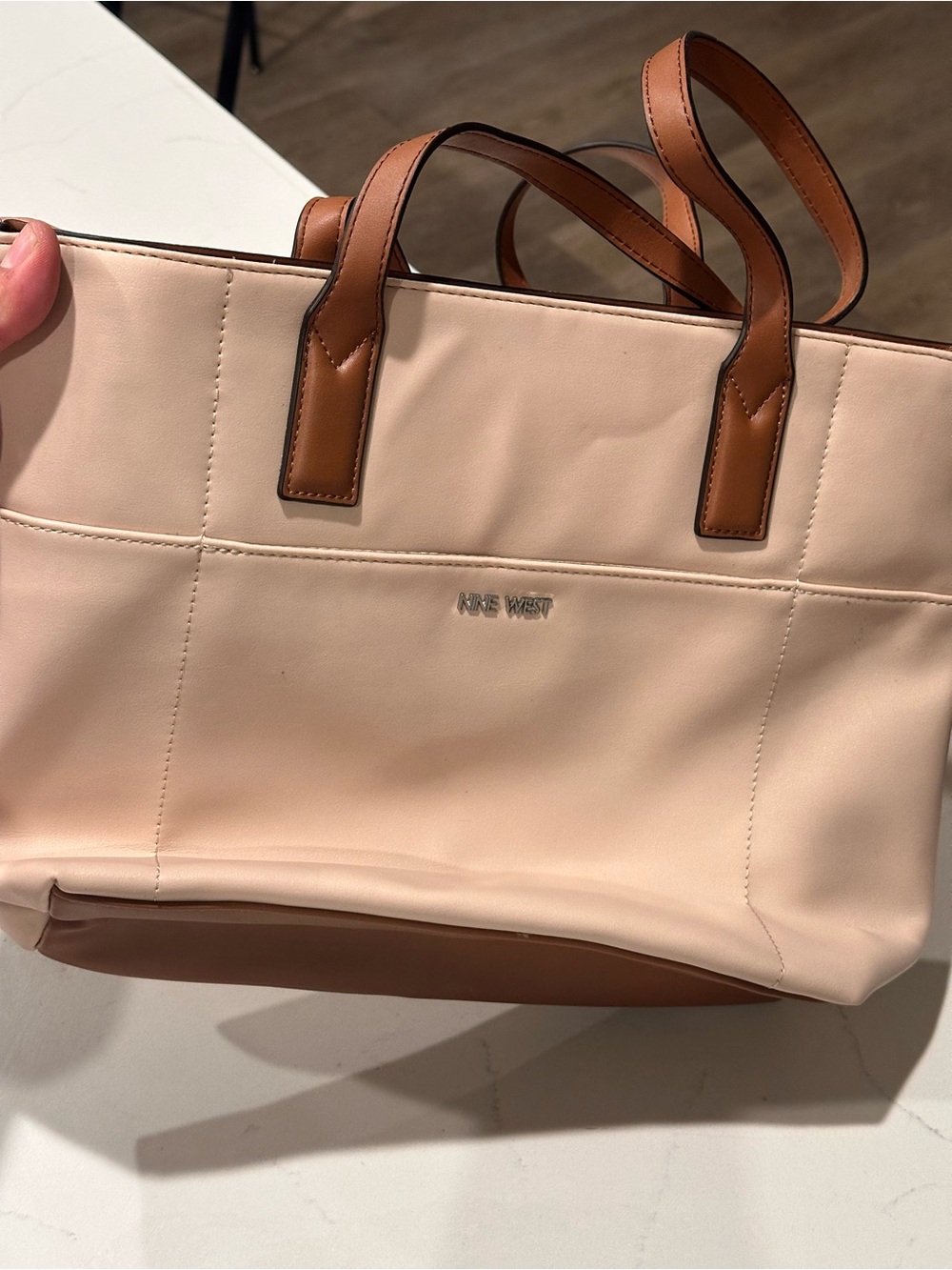 Nine West Cream Tote with Brown Trim